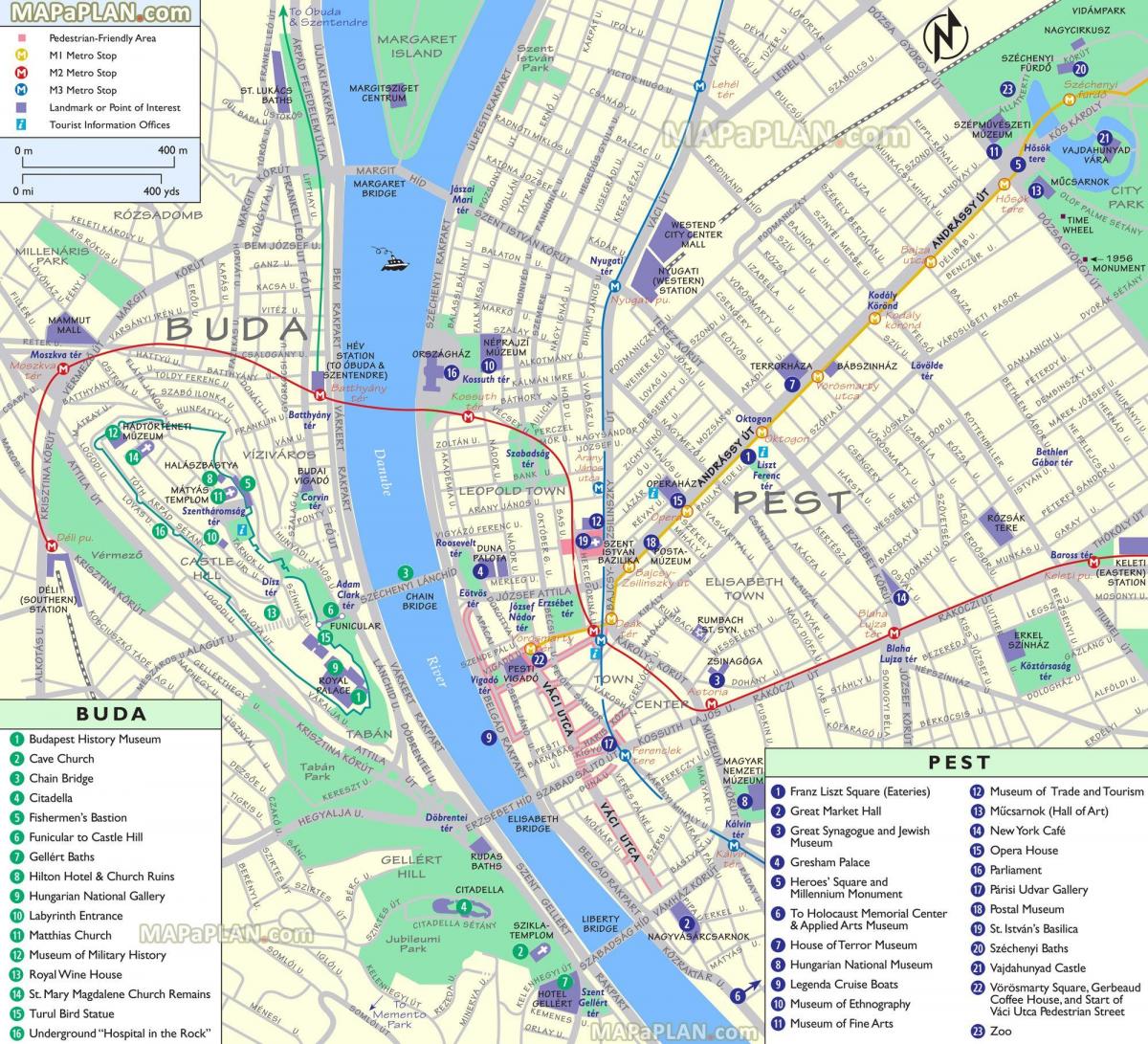 Mapa de lugares de interés de Budapest
