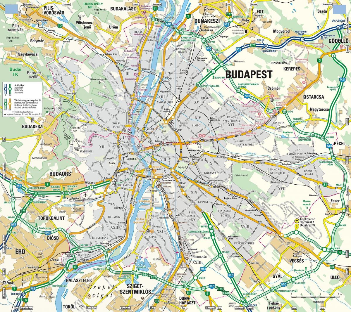 Mapa de carreteras de Budapest
